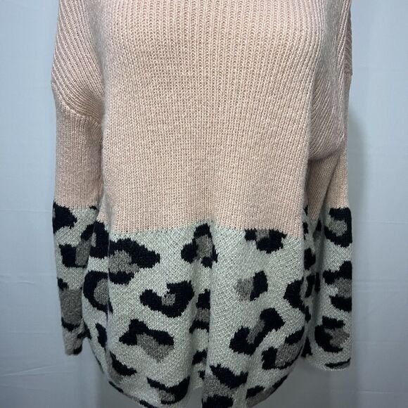 Davi & Dani Animal Print Colorblock Oversized Wool Blend Pink Sweater - Picture 3 of 7